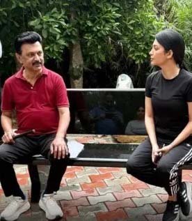 நடை பயிற்சியின் போது முதல்வர்  ஸ்டாலினை சந்தித்த ஸ்ருதிஹாசன்